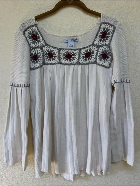 RXB Cream cotton embroidered sweater with bell sleeves - Picture 6 of 7